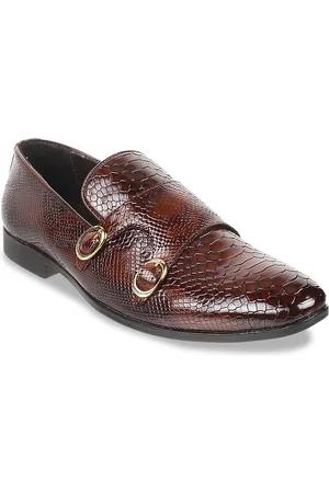 Metro Men Textured Formal Monk Shoes With Buckle Detail