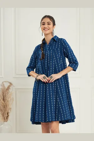 Sangria Striped Shirt Collar A-Line Dresses