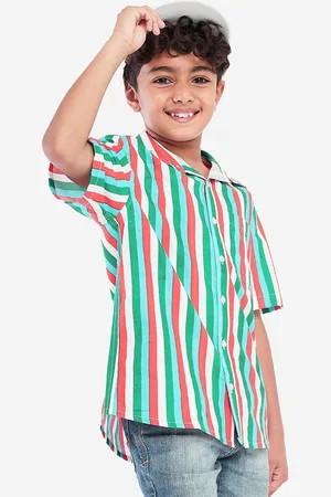 BONKIDS Boys Standard Stripes Opaque Striped Cotton Casual Shirt