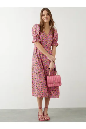 Dorothy Perkins Floral Print Puff Sleeves A-Line Midi Dress