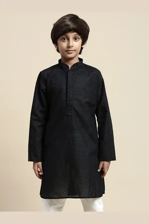 Sanwara Boys Ethnic Motifs Woven Design Mandarin Collar Thread Work Kurta