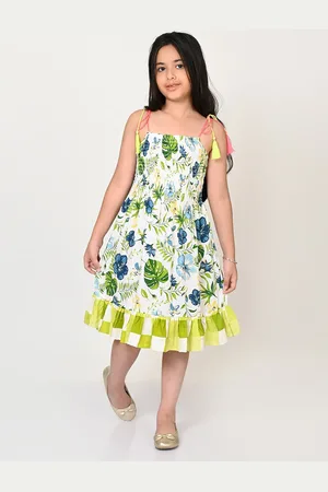 LIL DRAMA Girls Tropical Printed Smocked Fit & Flare Midi Dress