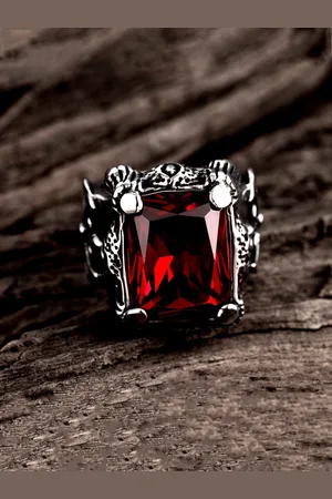 Yellow Chimes Men Silver-Toned & Red Stone Studded Stainless Steel Finger Ring