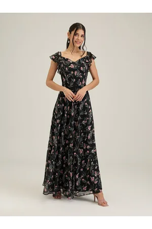 20Dresses Floral Printed Flutter Sleeve Chiffon Casual Maxi Dress