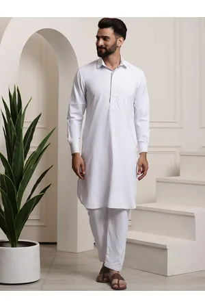SOJANYA Shirt Collar Thread Work Pathani Pure Cotton Kurta with Salwar