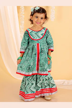 The Mom Store Girls Floral Printed Pure Cotton A-Line High Slit Kurta with Palazzos