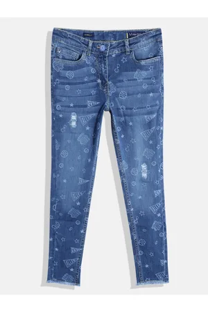 Allen Solly Girls Skinny Fit Low Distress Printed Stretchable Jeans