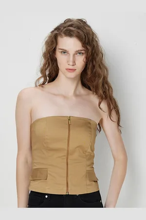 COVER STORY Beige Strapless Cotton Bandeau Crop Top