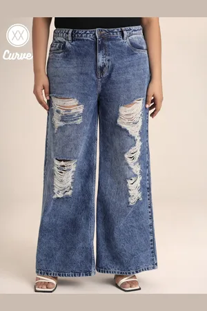 20Dresses Blue Wide Leg High-Rise Highly Distressed Heavy Fade Cotton Jeans