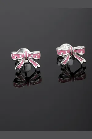 Carlton London Girls Pink 925 Sterling Silver Enamelled Quirky Studs with Silver Plating