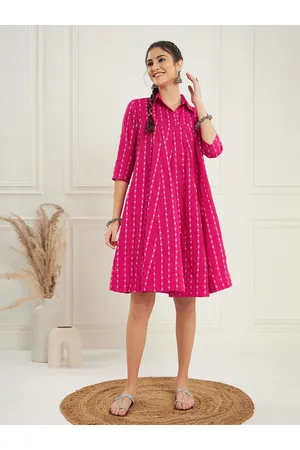 Sangria Striped Shirt Collar A-Line Dresses