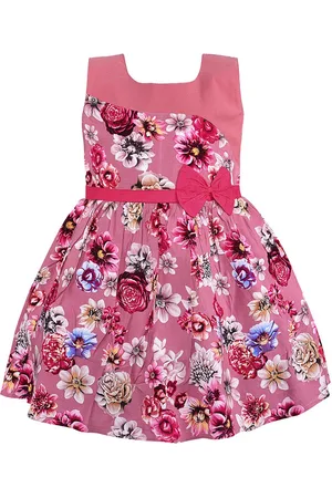 Wish Karo Infants Floral Printed Square Neck Cotton Fit & Flare Dress