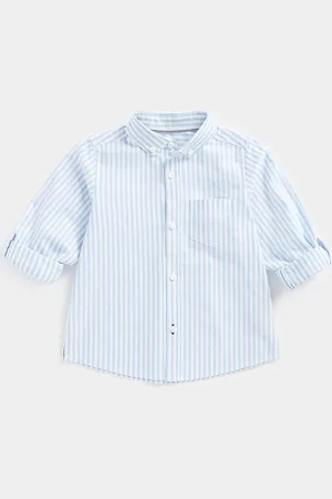Mothercare Boys Striped Button Down Collar Roll- Up Sleeves Pure Cotton Casual Shirt