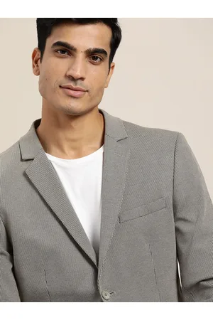 Invictus Men Grey Solid Single-Breasted Slim Fit Smart Casual Blazer