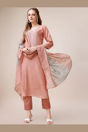Berrylicious Floral Embroidered Regular Chanderi Cotton Kurta & Trousers With Dupatta