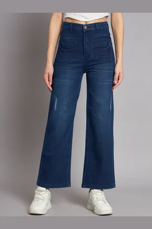 BAESD Women Flared High-Rise Low Distress Light Fade Stretchable Jeans
