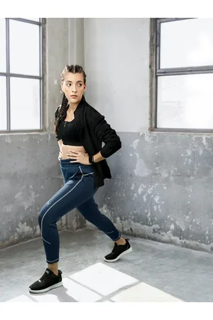 PUMA Women Blue Solid Evostripe High-Waist Pure Cotton Track Pants