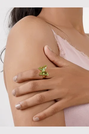 Joker & Witch Women Gold-Toned & Green Stones-Studded Butterfly Finger Ring