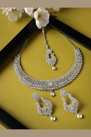 Sukkhi Rhodium Plated AD Studded Choker Necklace Jewellery Set