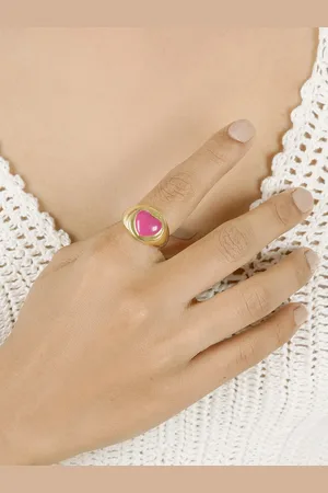 Joker & Witch Pink Gold-Plated Stone Studded Finger Ring