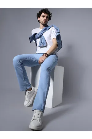 High Star Men Wide Leg Clean Look Mid-Rise Stretchable Jeans