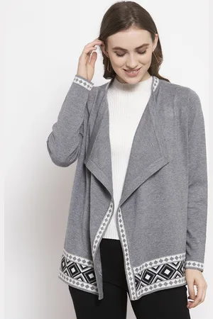 Gipsy Women Grey Solid Front-Open Acrylic Sweater
