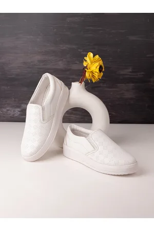 DressBerry Women White Perforations Lightweight Comfort Insole Basics Slip-On Sneakers