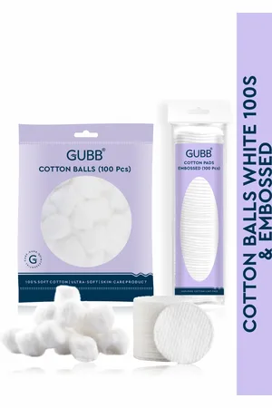 GUBB Set of Cotton Balls & Embossed Cotton Pads - 100 Pcs Each