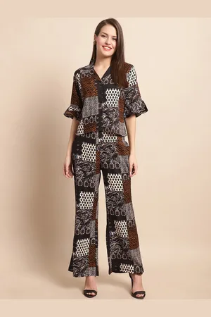 Claura Black & White Printed Shirt With Trousers