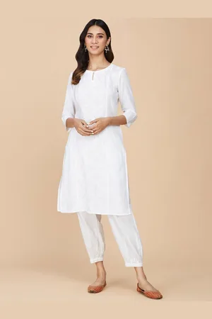 Fabindia Floral Embroidered Thread Work Pure Cotton Straight Kurta