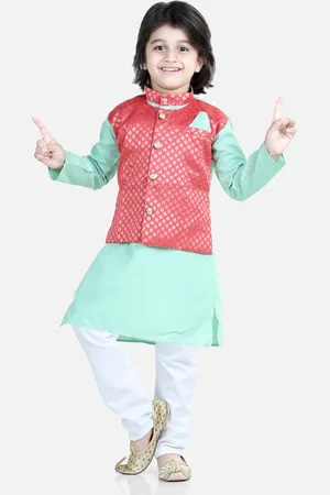 BownBee Boys Regular Pure Cotton Kurta with Pyjamas & Woven design Nehru Jacket