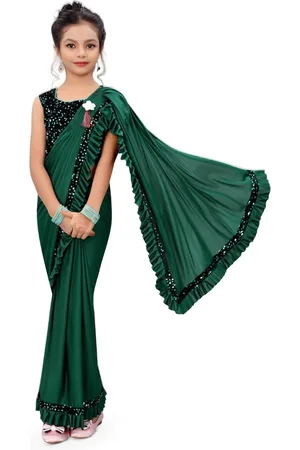 Dhyey Fashion Girls Sequinned Ready to Wear Saree