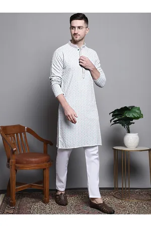 Jompers Floral Embroidered Sequinned Pure Cotton Straight Kurta With Pyjamas