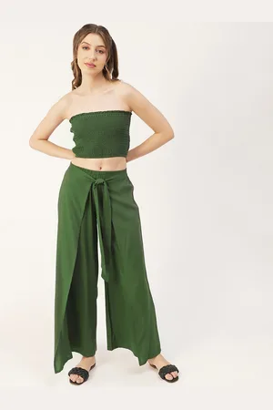 Moomaya Strapless Smocked Crop Top With Palazzo