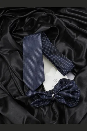 KOVOVE Men Blue Self Design Neck Tie & Pocket Square Accessory Gift Set