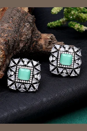 karatcart Silver Plated CZ Studded Studs Earrings