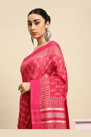 Taavi Batik Silk Blend Handloom Block Print Saree