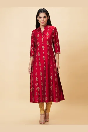 Globus Red Ethnic Motifs Printed A-Line Kurta