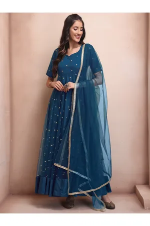 Inddus Sequined Embroidered Anarkali Kurta with Dupatta