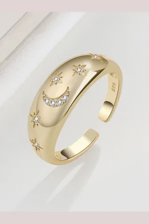 Myki Stainless Steel Gold-Plated CZ Studded Finger Ring