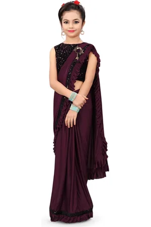 Dhyey Fashion Girls Sequinned Ready to Wear Saree