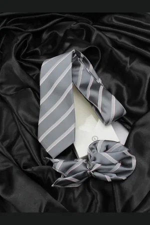 KOVOVE Men Grey Elegant Striped Accessory Gift Set