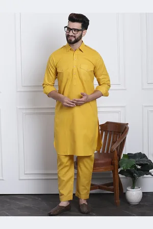 SOJANYA Men Mustard Yellow Solid Kurta with Salwar