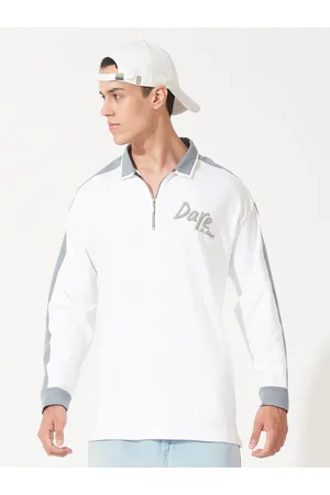 Maniac Men White Polo Collar Oversize T-shirt