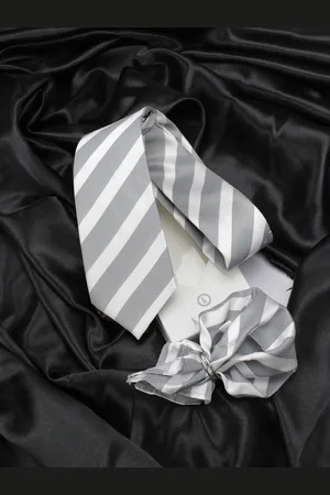 KOVOVE Men Grey Striped Accessory Gift Set
