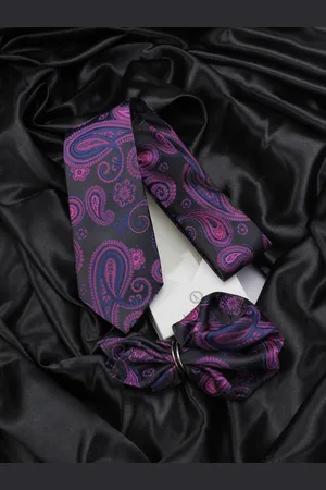 KOVOVE Men Black & Purple Pack of 2 Printed Tie & Pocket Square Set