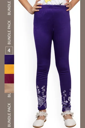 IndiWeaves Girls Pack Of 4 Printed Woolen Ankle Length Leggings