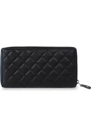 Cimoni Women Black & Black Quilted Leather Zip Around Wallet