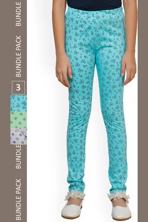 IndiWeaves Girls Pack of 3 Printed Super Soft Pure Cotton Ankle-Length Leggings