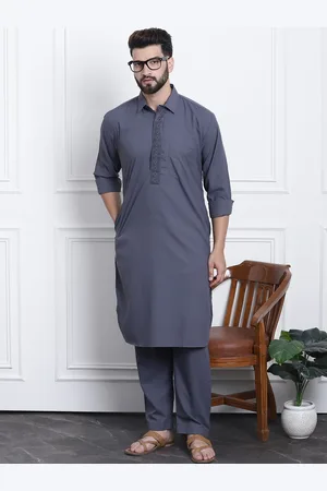 SOJANYA Men Blue Solid Kurta with Salwar